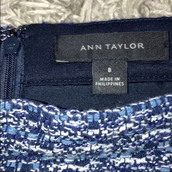 Ann Taylor Skirt Blue & White Tweed Textured Cotton Blend Size 8 - Picture 3 of 10
